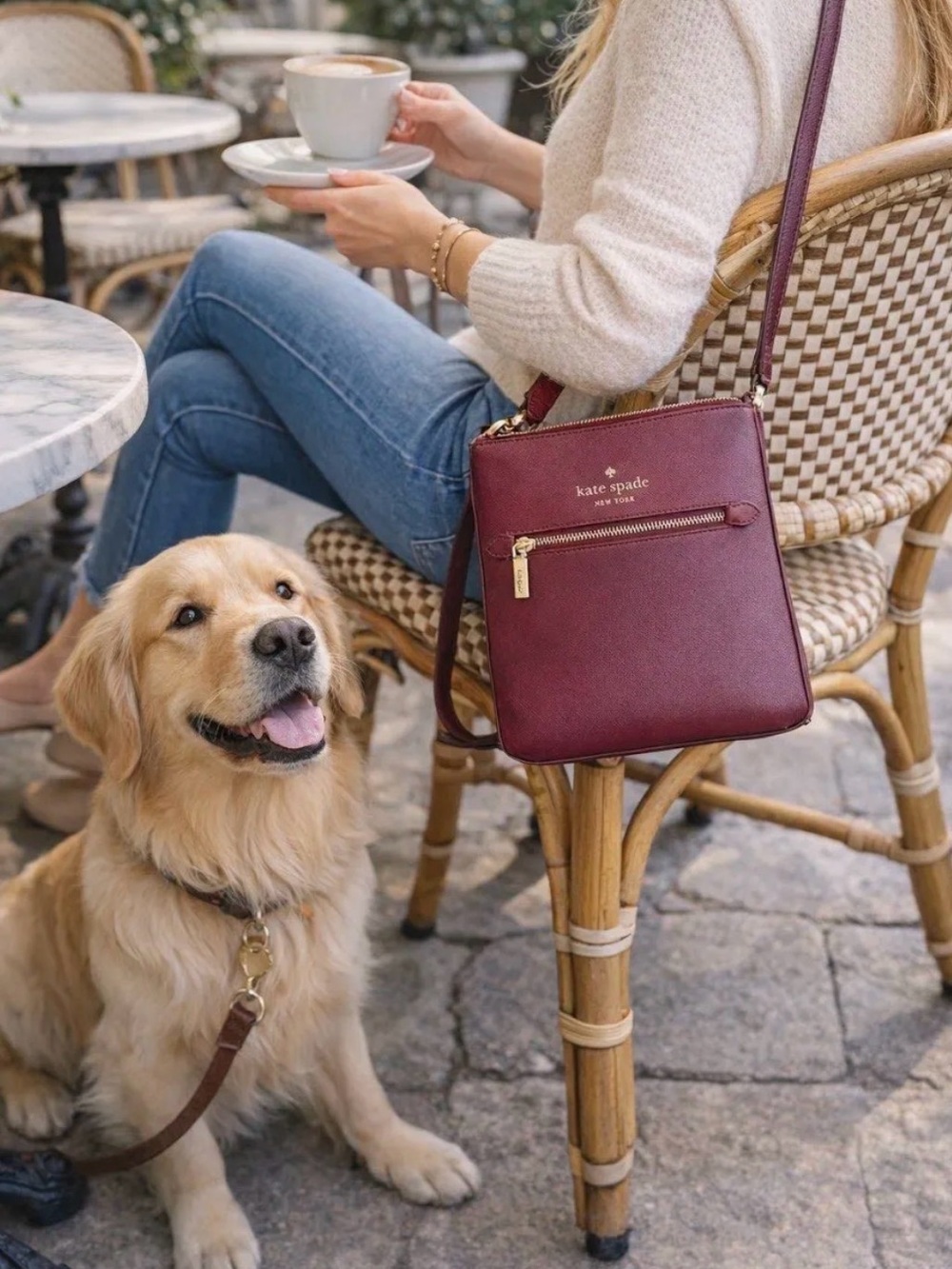 Kate Spade burgundy leather crossbody with gold hardware